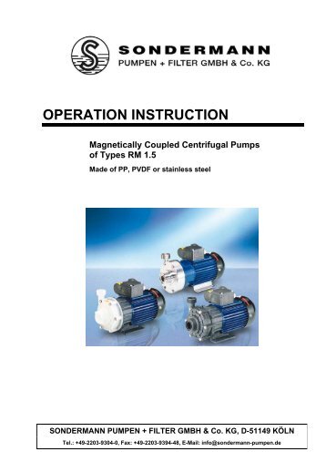 operation instruction - SONDERMANN Pumpen + Filter GmbH & Co ...