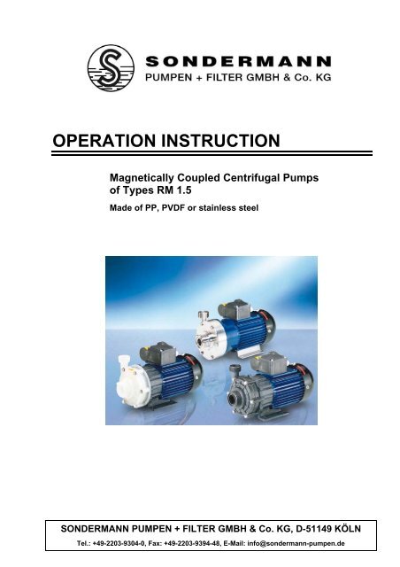 operation instruction - SONDERMANN Pumpen + Filter GmbH & Co ...