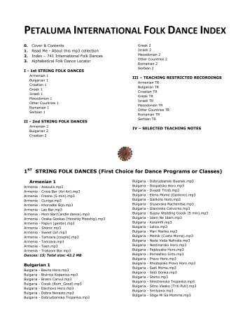 PETALUMA INTERNATIONAL FOLK DANCE INDEX - Sonic.net