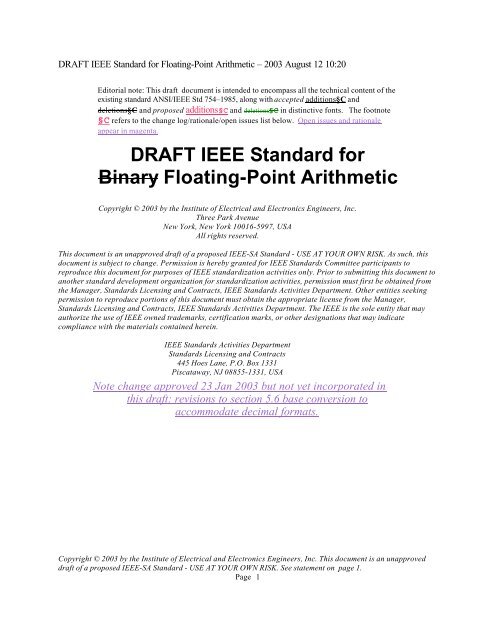 DRAFT IEEE Standard for Binary Floating-Point Arithmetic - Sonic.net