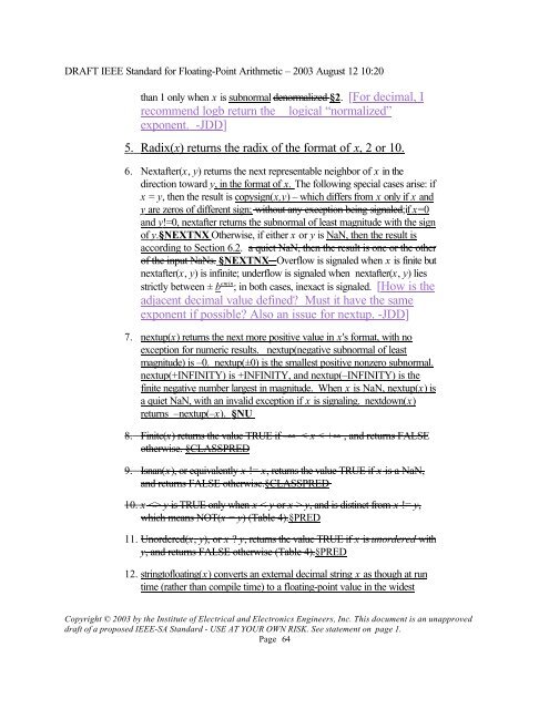 DRAFT IEEE Standard for Binary Floating-Point Arithmetic - Sonic.net