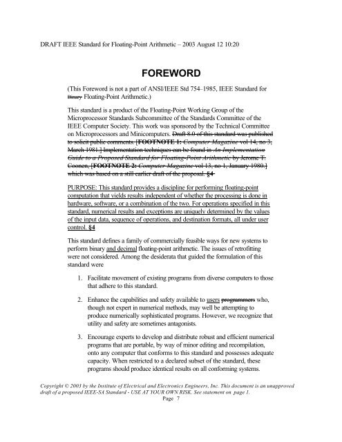 DRAFT IEEE Standard for Binary Floating-Point Arithmetic - Sonic.net