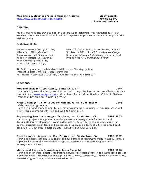 Adobe PDF version of resume Sonic net - Adobe Pdf Version Of Resume Sonicnet 