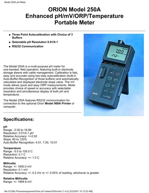 Model 250A pH Meter - Sonic.net