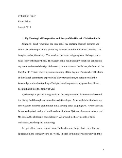 Ordination Paper of Karen Behm - sonkaucc.org - Southwest Ohio ...