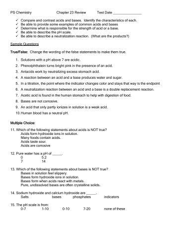 PS Chemistry Chapter 23 Review Test Date Compare and contrast ...