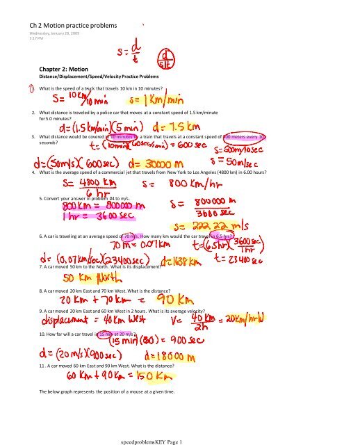 Speed Practice Problems Worksheet Answer Key