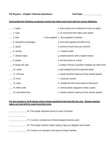 PS Physics: Chapter 5 Review Questions Test Date