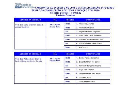 CANDIDATOS AO INGRESSO NO CURSO DE ... - ECA