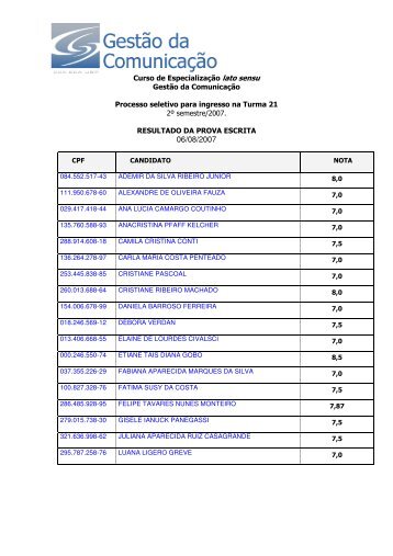 Curso de Especialização lato sensu Gestão da Comunicação ... - ECA