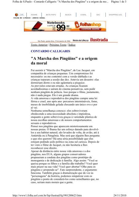 "A Marcha dos Pingüins" e a origem da moral - ECA