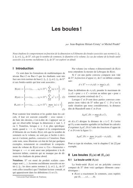 Les boules - Institut de Mathématiques de Toulouse