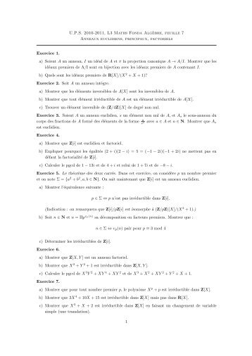 Anneaux euclidiens, principaux, factoriels