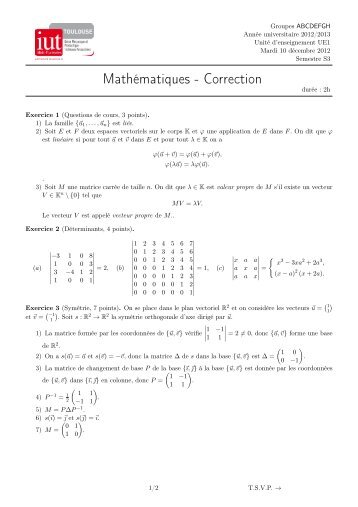 Mathématiques - Correction - Institut de Mathématiques de Toulouse