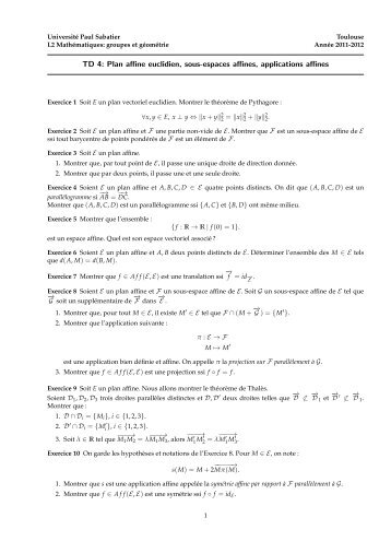 TD 4: Plan affine euclidien, sous-espaces affines, applications affines