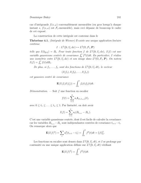 Chapitre 8 Le Mouvement Brownien - Institut de Mathématiques de ...