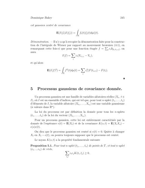 Chapitre 8 Le Mouvement Brownien - Institut de Mathématiques de ...