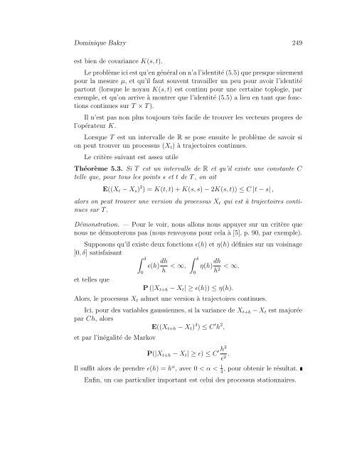 Chapitre 8 Le Mouvement Brownien - Institut de Mathématiques de ...
