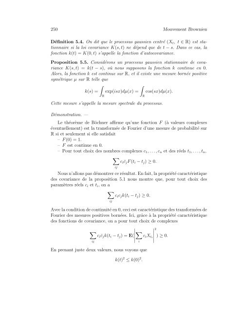 Chapitre 8 Le Mouvement Brownien - Institut de Mathématiques de ...