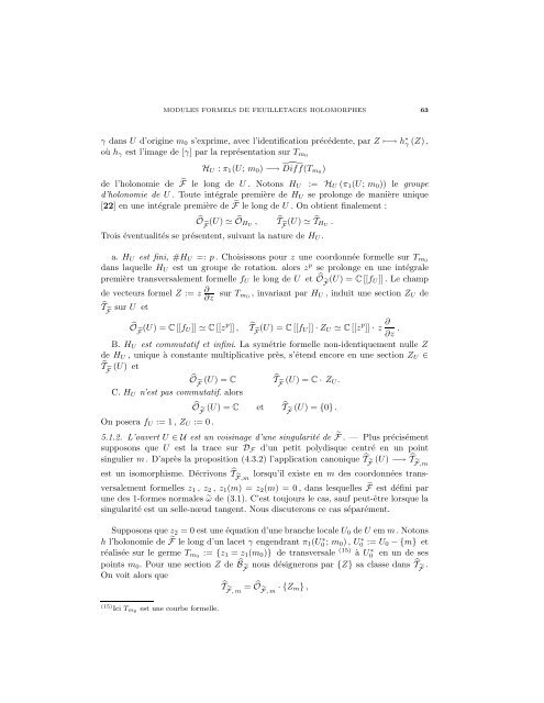 Modules formels locaux de feuilletages holomorphes - arXiv