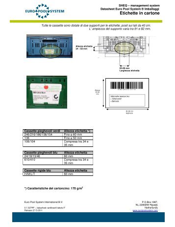 Etichette in cartone - Euro Pool System