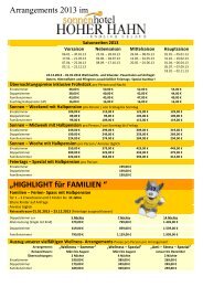 Preisliste 2013 vom Sonnenhotel Hoher Hahn - Sonnenhotels