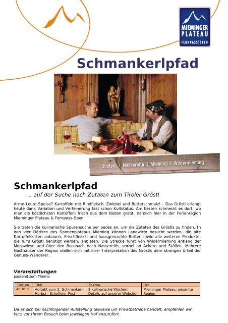 Schmankerlpfad - Sonnenplateau Mieming & Tirol Mitte