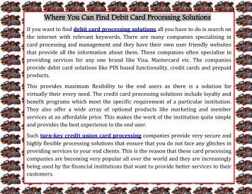 Where You Can Find Debit Card Processing Solutions