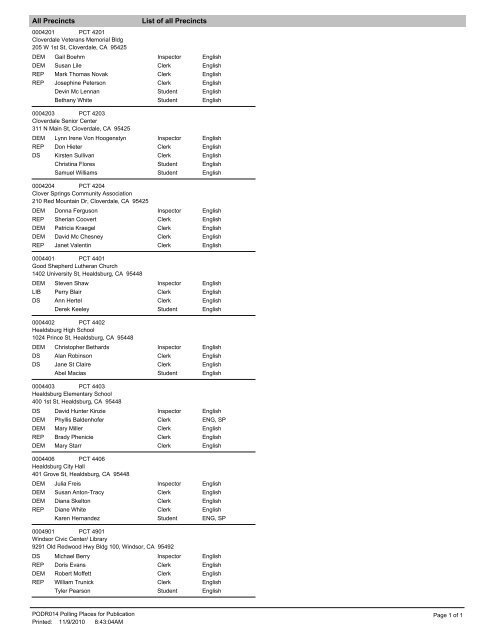 Polling Places and Election Officers Publication ... - Sonoma County