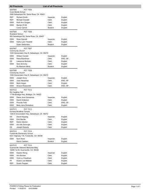 Polling Places and Election Officers Publication ... - Sonoma County