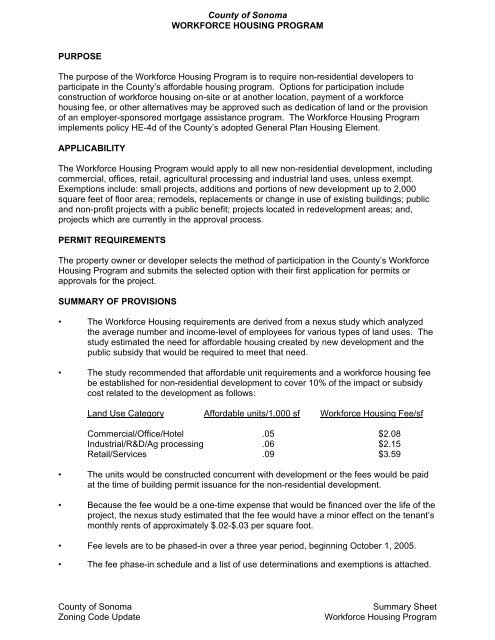 Workforce Housing Program and Fees - Sonoma County