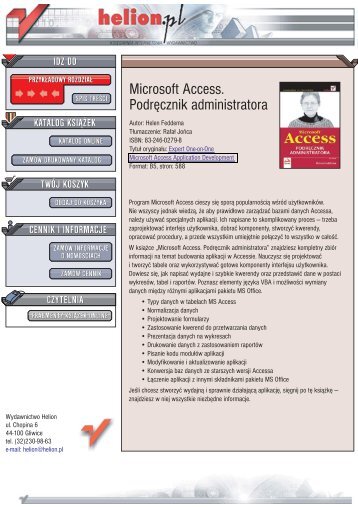 Microsoft Access. PodrÄcznik administratora - Czytelnia online - Helion
