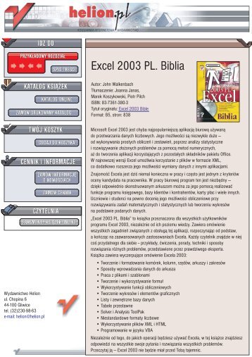 Excel 2003 PL. Biblia - Czytelnia online - Helion