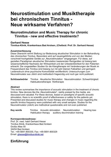 Neurostimulation und Musiktherapie bei chronischem Tinnitus ...