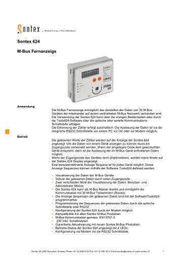 Data Sheet Remote M-Bus Display 624 DE 29-06-2012 - Sontex SA