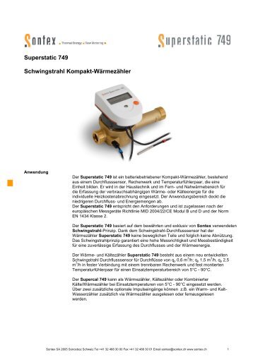 Datenblatt Superstatic 749 Qn 0.6-2.5 m³/h - Sontex SA