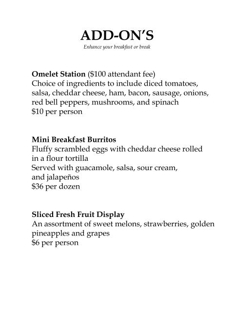 Catering Menu - Courtyard by Marriott Magnificent Mile