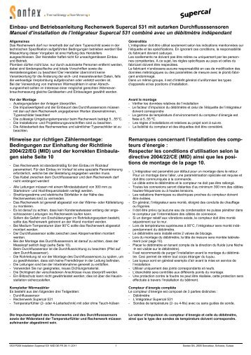 Mode d'emploi Supercal 531 - Sontex SA