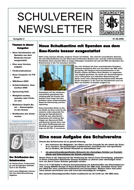 Schulverein Newsletter Ausgabe 2 01 09 2006 Sophie Barat