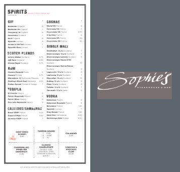 Drinks List - Sophie's Steakhouse and bar