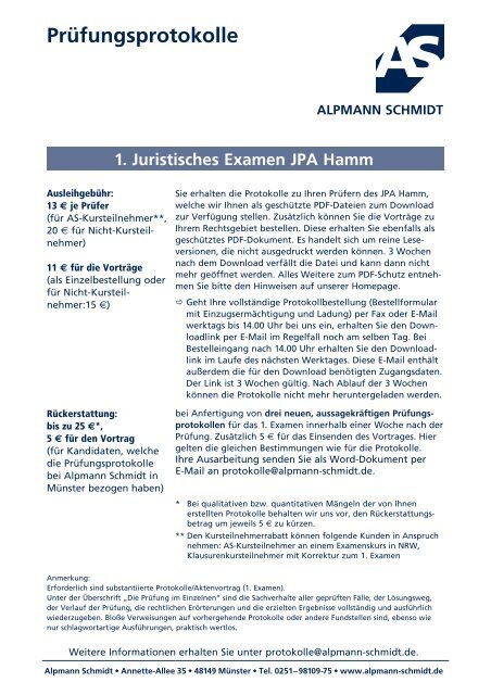 ALPMANN SCHMIDT Prüfungsprotokolle 1. Juristisches Examen ...