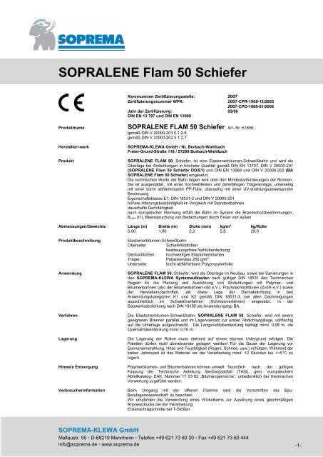 SOPRALENE Flam 50 Schiefer - SOPREMA-KLEWA GmbH