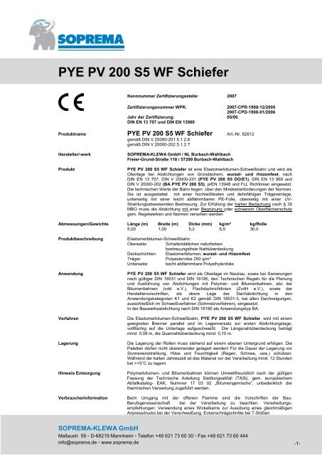 Produktinformation - SOPREMA-KLEWA GmbH