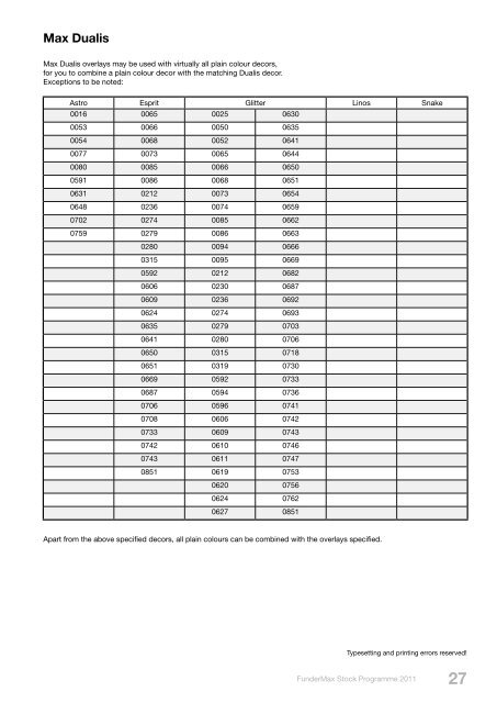 Stock Programme 2011 - SORTIM