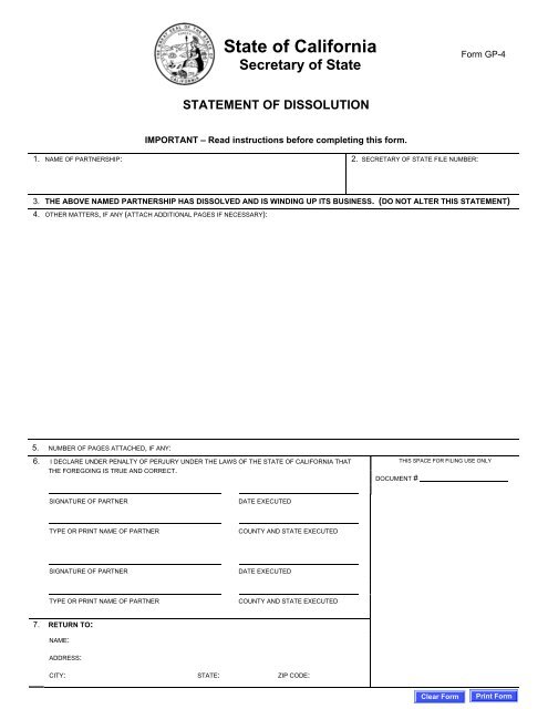 Statement of Dissolution (Form GP-4) - California Secretary of State ...