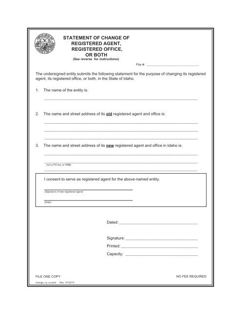 statement of change of registered agent, registered office, or both