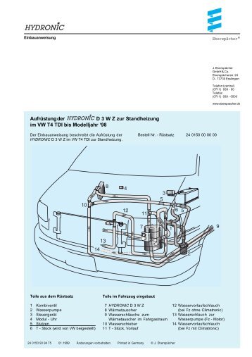 Aufrüstung der D 3 W Z zur Standheizung im VW T4 ... - Sanz Clima