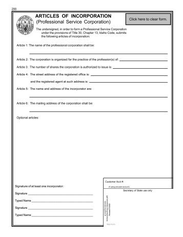 Articles of Incorporation - Idaho Secretary of State