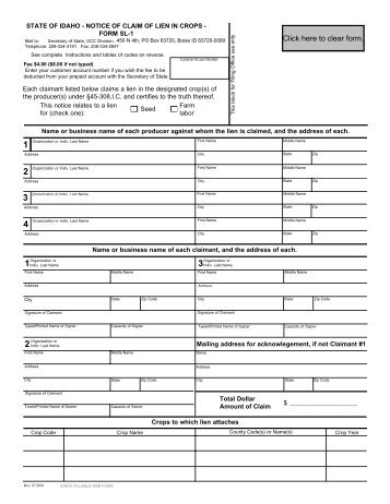 state of idaho - notice of claim of lien in crops - form sl-1