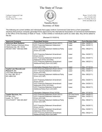 Approved Form Printers and Suppliers - Texas Secretary of State